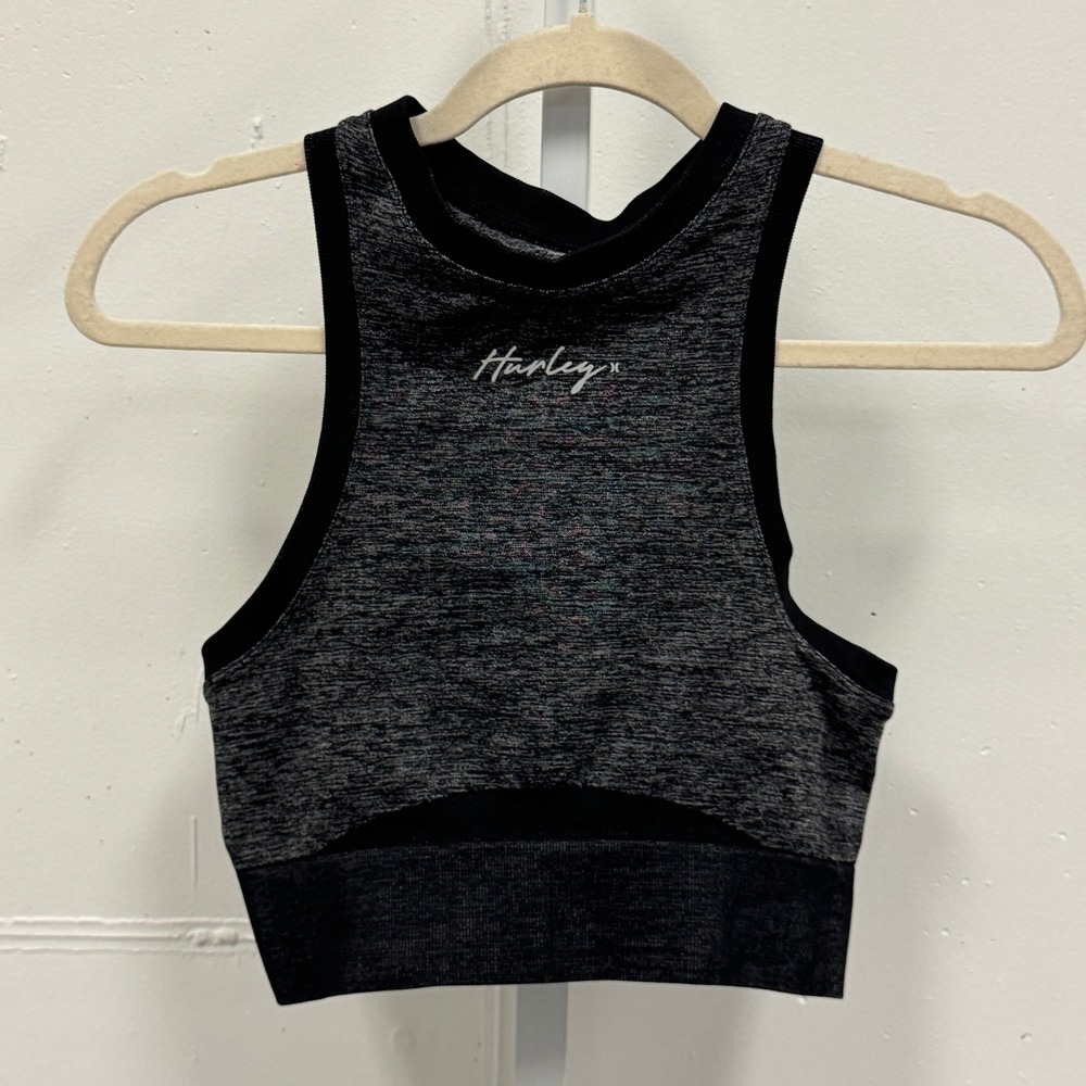 Hurley Women's Seamless Racerback Sports‎ Bra Space Dye Grey Medium High Neck